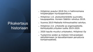 Pikakertaus
historiaan
● ᾱö avautui 2018 SLL:n hallinnoimana
hiilijalanjäljen hyvityspalveluna.
● ᾱö 1.0. yksityishenkilöille suunnattu
kauppapaikka. Koneen Säätiön rahoitus 2018.
● Vuonna 2019 Matkalla hiilineutraaliksi selvitys.
● ᾱö 2.0. yrityksille ja organisaatioille.
Kehitystyötä yritysten tuella 2019-2020.
● 2020 lopulla muuttui yritykseksi; ᾱö Oy
● Tuotamme soiden ja metsien hiilivarastojen
säilyttämiseen ja kasvattamiseen perustuvia
kompensaatiota.
 