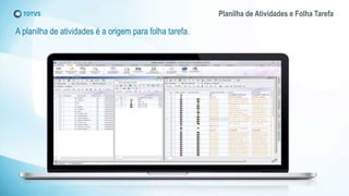 Planilha de Atividades e Folha Tarefa
A planilha de atividades é a origem para folha tarefa.
 