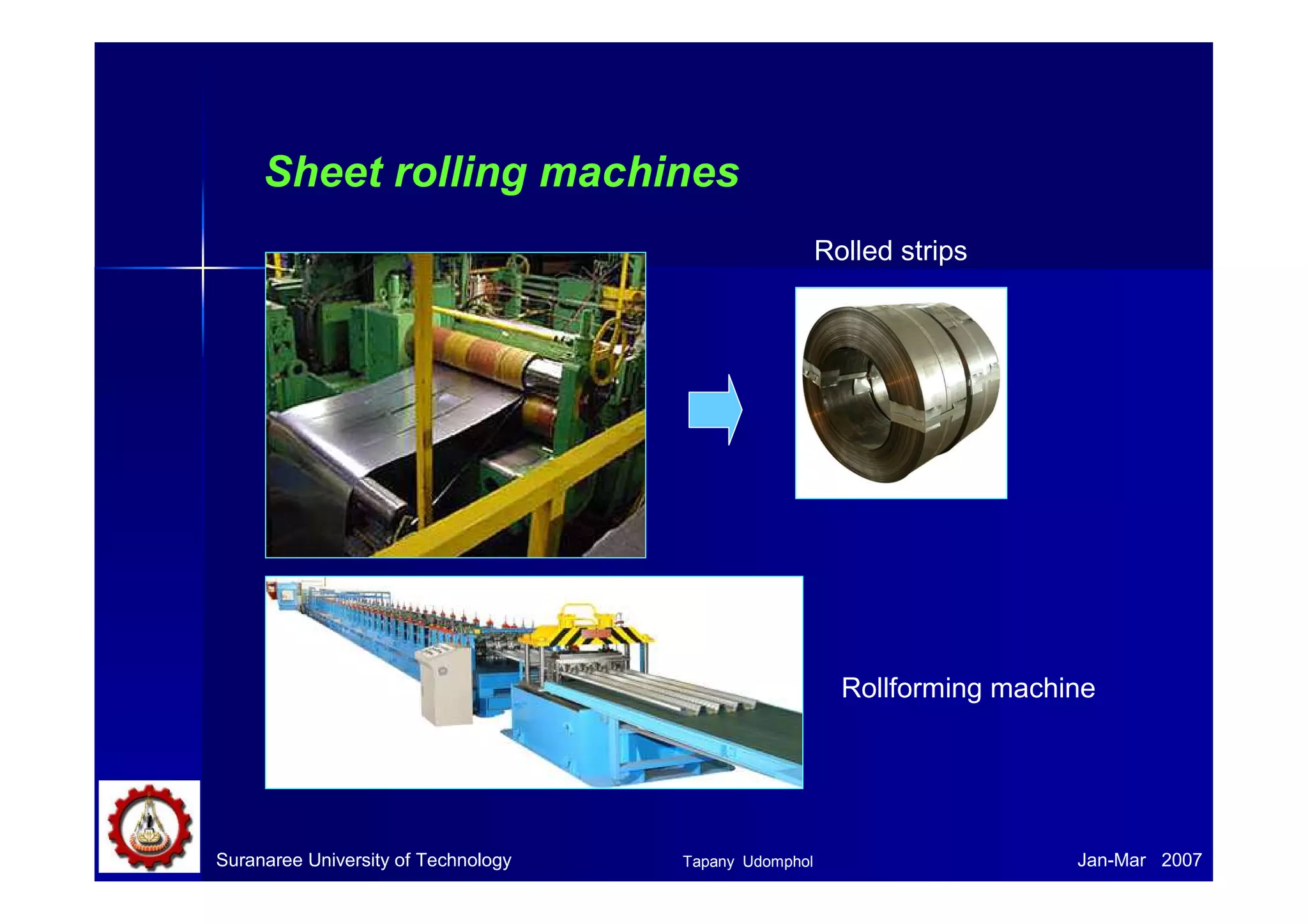 Rolled strips 
Rollforming machine 
Sheet rolling machines 
Suranaree University of Technology Tapany Udomphol 
Jan-Mar 2007 
 