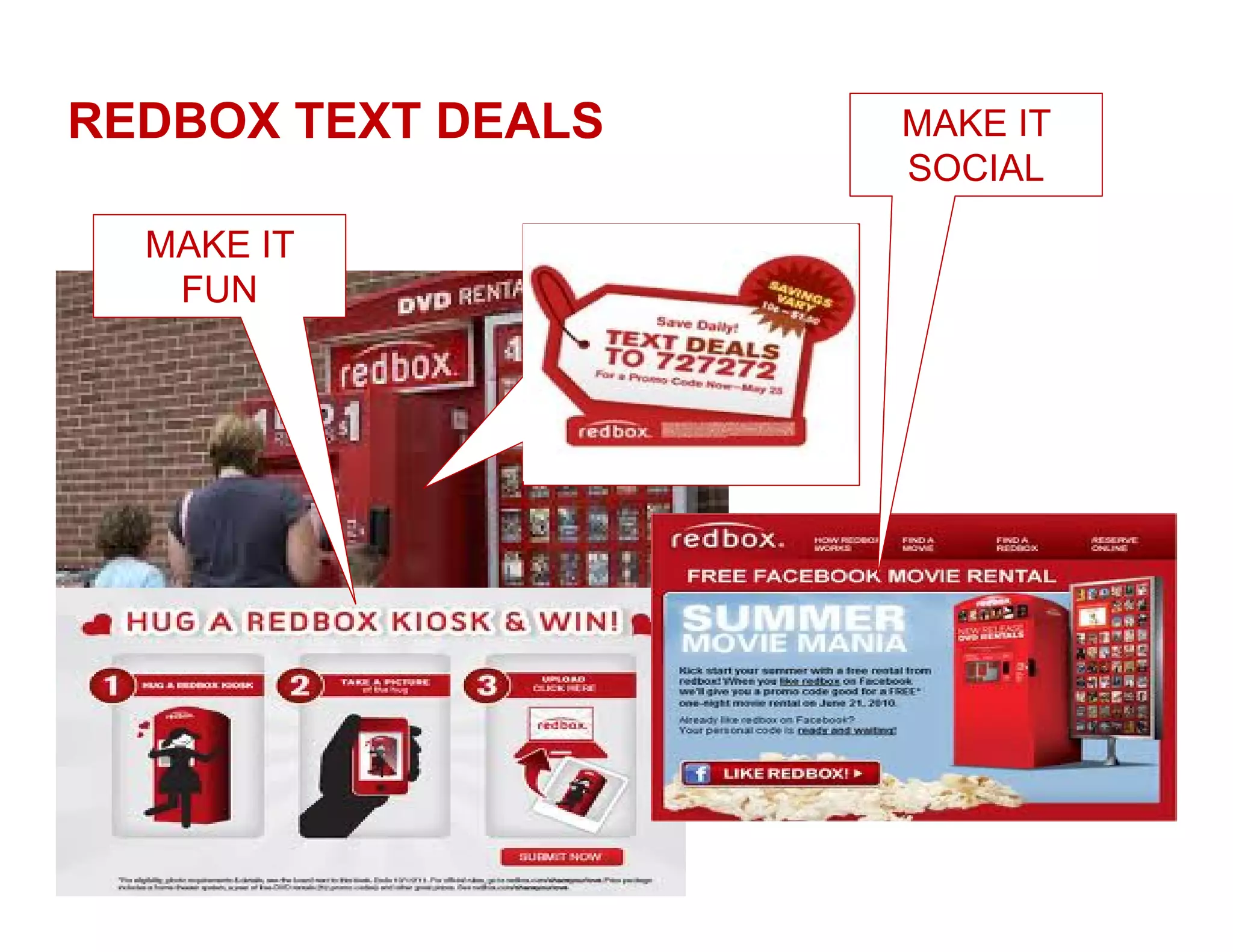 REDBOX TEXT DEALS   MAKE IT
                    SOCIAL

  MAKE IT
   FUN
 