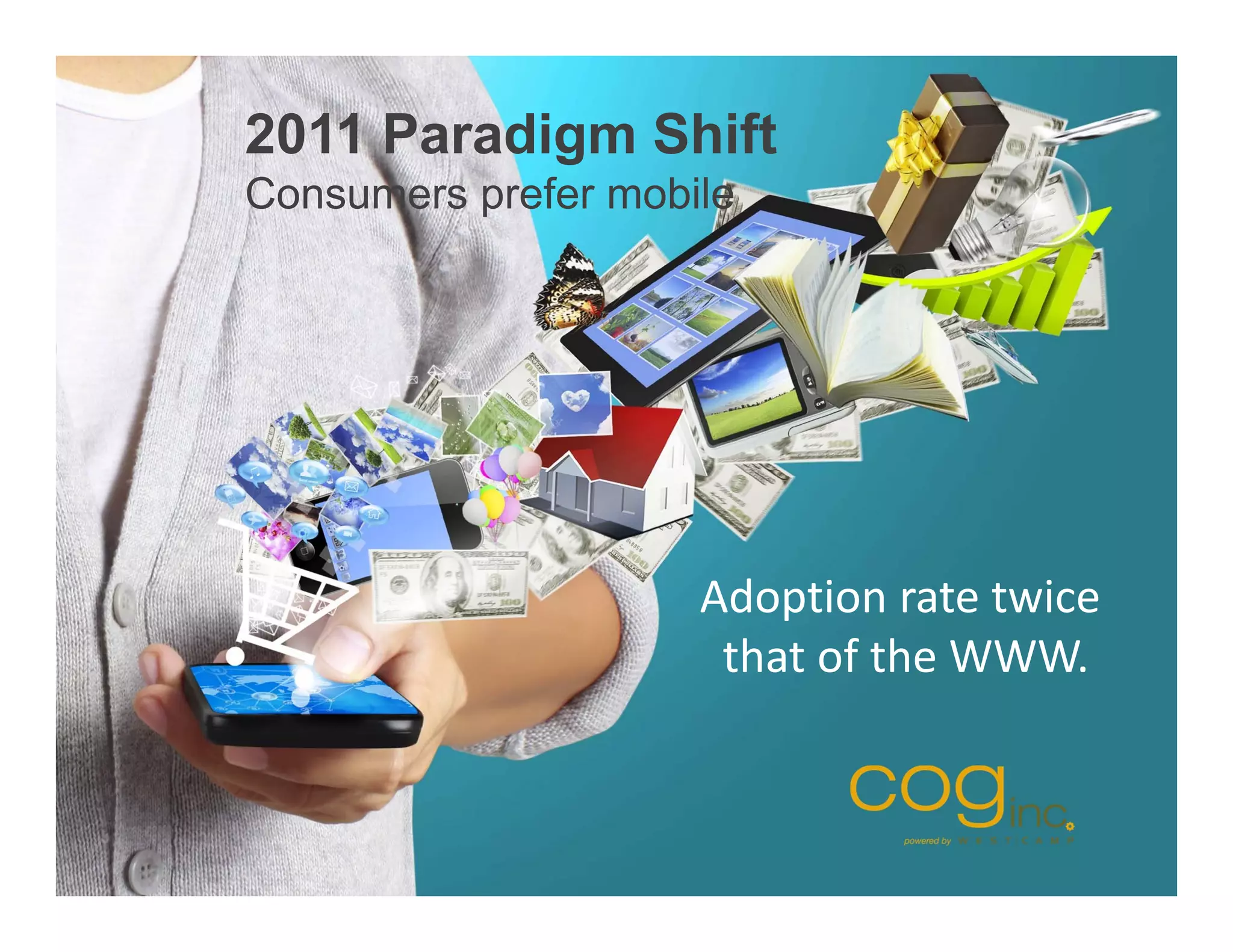 2011 Paradigm Shift
Consumers prefer mobile




                     Adoption rate twice 
                      that of the WWW.
 