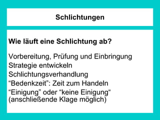 Schlichtungen Wie läuft eine Schlichtung ab? Vorbereitung, Prüfung und Einbringung 