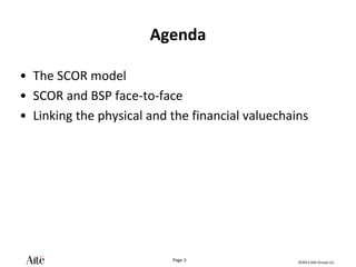 ©2012 Aite Group LLC.
Page 3
Agenda
• The SCOR model
• SCOR and BSP face-to-face
• Linking the physical and the financial valuechains
 