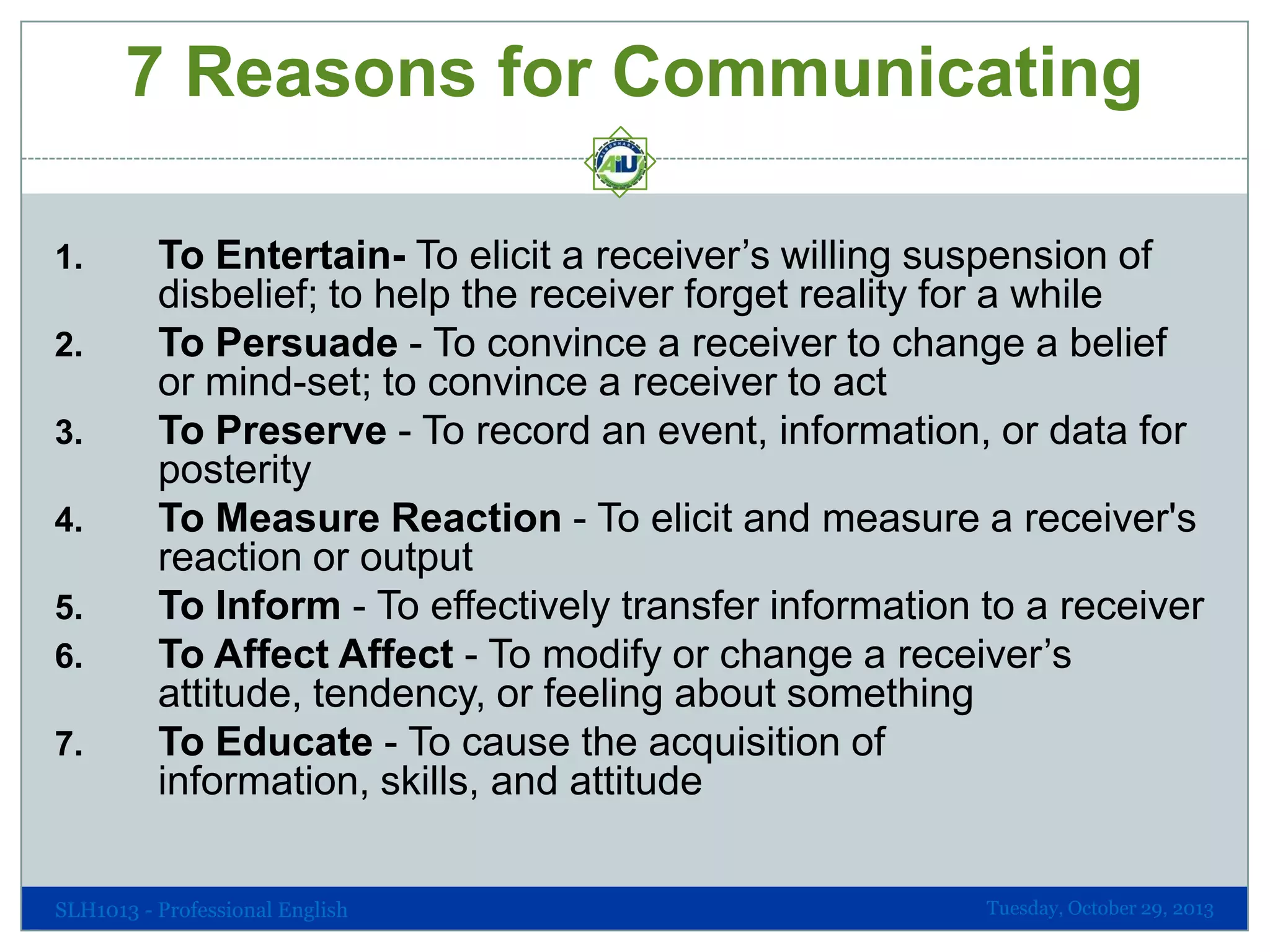 Professional Communication 03 - Seven Functions of Professionalism in ...