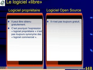Mohamed Louadi, PhD mlouadi@louadi.com118
Il peut être obtenu
gratuitement.
C’est pourquoi l’expression
« logiciel propriétaire » n’est
pas toujours synonyme des
« logiciel commercial ».
Il n’est pas toujours gratuit.
Logiciel propriétaire Logiciel Open Source
Le logiciel «libre»
 
