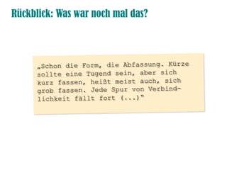 Rückblick: Was war noch mal das?
 