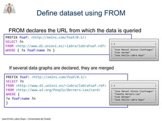 Jose Emilio Labra Gayo – Universidad de Oviedo
Define dataset using FROM
FROM declares the URL from which the data is quer...