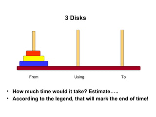 From Using To 3 Disks How much time would it take? Estimate….. According to the legend, that will mark the end of time! 
