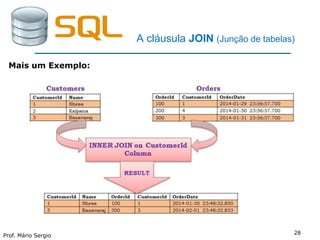 Prof. Mário Sergio
28
A cláusula JOIN (Junção de tabelas)
Mais um Exemplo:
 