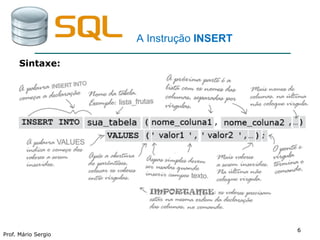 66
Prof. Mário Sergio
6
A Instrução INSERT
Sintaxe:
 