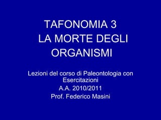 TAFONOMIA 3   LA MORTE DEGLI ORGANISMI Lezioni del corso di Paleontologia con Esercitazioni A.A. 2010/2011 Prof. Federico Masini 