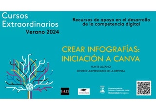 CREAR INFOGRAFÍAS:
INICIACIÓN A CANVA
MAYTE LOZANO
CENTRO UNIVERSITARIO DE LA DEFENSA
Recursos de apoyo en el desarrollo
d...