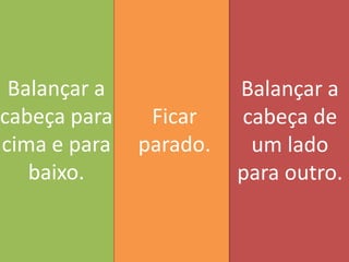 Balançar a
cabeça para
cima e para
baixo.
Ficar
parado.
Balançar a
cabeça de
um lado
para outro.
 