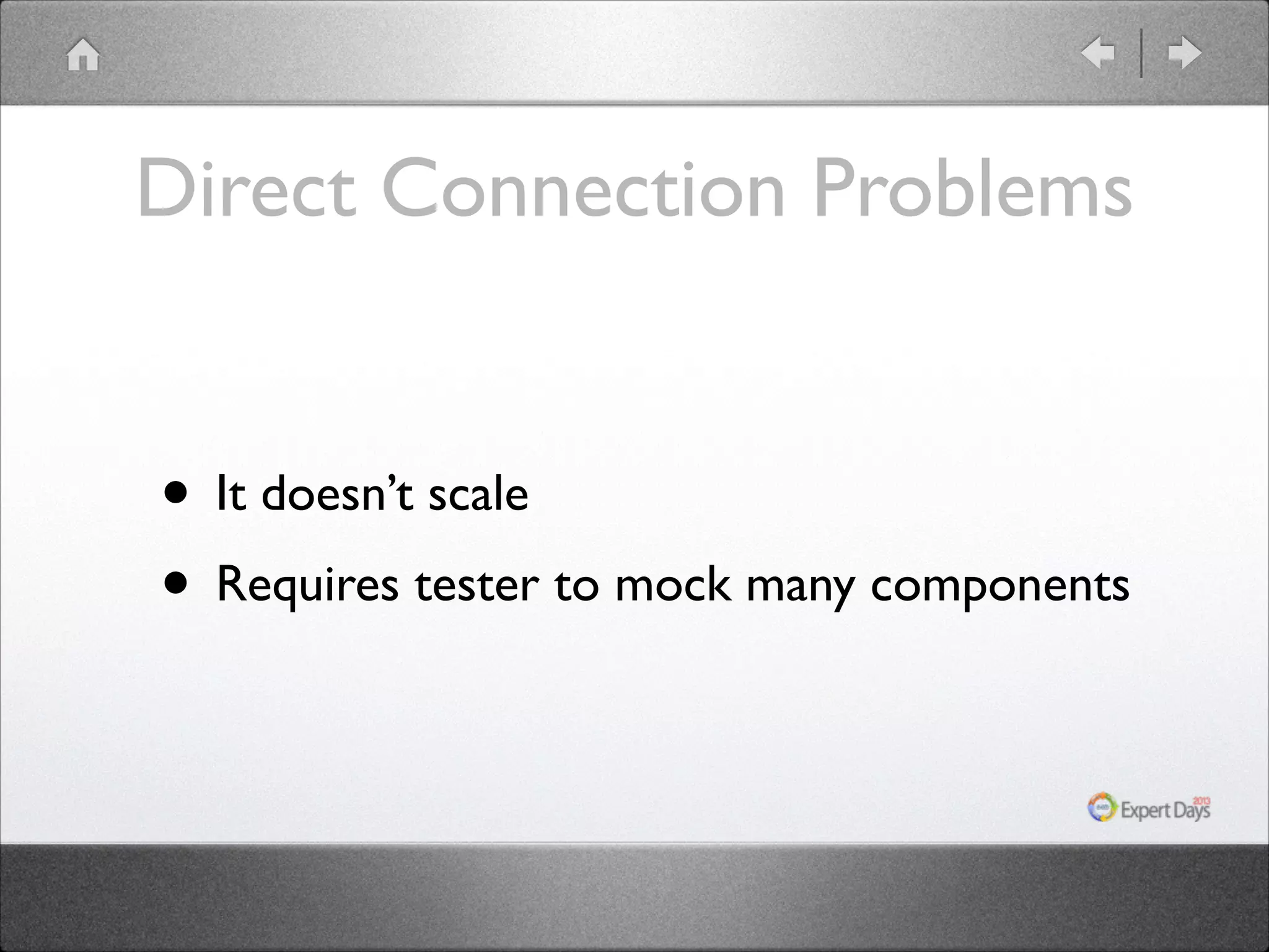 Direct Connection Problems • It doesn’t scale • Requires tester to mock many components 