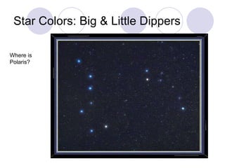 Star Colors: Big & Little Dippers Where is Polaris? 