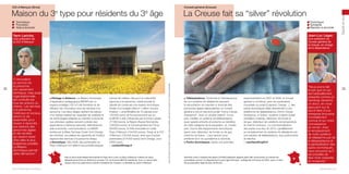 CCI d’Alençon (Orne)

Maison du 3e type pour résidents du 3e âge

La Creuse fait sa “silver” révolution

✓ Domotique
✓ Formation
✓ Aide à domicile

✓ Domotique
✓ Solidarité
✓ Maintien à domicile

Yann Leriche,

Jean-Luc Léger,
vice-président du
Conseil général de
la Creuse, en charge
de la dépendance

88

■ Pilotage à distance. La Maison domotique
d’application pédagogique (MDAP) est un
espace privilégié (130 m2) de formation et de
diffusion de l’innovation pour les services à la
personne. Les deux étages abritent les pièces
d’un habitat traditionnel, équipées de matériels et
de technologies adaptés au maintien à domicile.
Les données captées servent à piloter des
applications à distance (sécurité, télémédecine,
aide à domicile, communication). La MDAP,
portée par la filière Techsap Ouest dont Orange
est membre, accueillera les apprentis de l’Institut
régional des services à la personne (Irsap).
■ Domotique. Dès 2008, des partenaires du
Pays d’Alençon ont réfléchi aux problématiques

futures de métiers clés pour la collectivité
(services à la personne, médicosocial) et
décidé de construire une maison domotique.
Dotée d’un budget initial d’1 million d’euros
(maison + amphithéâtre de 70 places) pour
100 000 euros de fonctionnement par an,
la MDAP a été cofinancée par le fonds Leader
(77 000 euros), la Région Basse-Normandie
(190 000 euros), le Conseil général de l’Orne
(90 000 euros), le Pôle d’excellence rurale
Pays d’Alençon (154 000 euros), l’Irsap et la CCI
d’Alençon (135 000 euros), ainsi que d’autres
partenaires (214 000 euros) dont Orange, pour
6 500 euros.
> contact@irsap.fr

Trait d’union entre Basse-Normandie et Pays de la Loire, le Pays d’Alençon s’étend sur deux
départements (Orne et Sarthe) et compte 122 communes (88 444 habitants). Avec un savoir-faire
unique inscrit au patrimoine culturel immatériel de l’Unesco : la dentelle au point d’Alençon.
Vive la République numérique !

Toute reproduction du présent ouvrage, totale ou partielle, quel que soit le support, est strictement interdite.

vice-président de
la CCI d’Alençon

“L’innovation
au service de
la personne,
non seulement
technique, mais aussi
organisationnelle,
est conduite par
tous les acteurs du
champ. Les services
à la personne,
médicaux et sociaux,
seront la clé
essentielle pour
réussir à répondre
aux besoins des
personnes âgées
et des familles
qui veulent rester
chez elles le plus
longtemps possible.
La Maison
domotique permet
cette démarche !”

Santé et social

Conseil général (Creuse)

Téléassistance. Confronté à l’obsolescence
de son système de téléalarme assurant
la sécurisation du maintien à domicile des
personnes âgées dépendantes, le Conseil
général a mis en œuvre le projet “Domo Creuse
Assistance”. Avec un double objectif : d’une
part, installer un système de téléassistance
(avec appels entrants et sortants) au bénéfice
de cette catégorie de la population, et, d’autre
part, fournir des équipements domotiques
(pack avec détecteur de fumée ou de gaz,
chemins lumineux…) aux seniors pour
améliorer leur vie quotidienne à domicile.
■ Packs domotiques. Après une première
■

expérimentation en 2007 et 2008, le Conseil
général a constitué, avec les partenaires
industriels du projet (Legrand, Orange…), des
packs domotiques reliés directement à une
plateforme de téléassistance, Domo Creuse
Assistance, à Guéret : système d’alerte Quiatil
(médaillon d’alerte), détecteur de fumée et
de gaz, détecteur de variations de température
et chemin lumineux. La commercialisation
des packs a eu lieu fin 2010, parallèlement
au remplacement du système de téléalarme par
une solution de téléassistance, plus performante
et réactive.
> csartiaux@cg23.fr

Territoire rural à l’habitat très épars (124 000 habitants répartis dans 260 communes), la Creuse est
considérée comme “le département le plus âgé d’Europe”, préfigurant la France de 2025, avec un tiers
de sa population âgé de plus de 60 ans.

“Nous avons fait
le pari que ce qui
est habituellement
présenté comme un
handicap devienne
un atout, en nous
appuyant sur le
savoir-faire d’une
entreprise limousine
mondialement
connue et sur notre
connaissance
du terrain. Avec
le remplacement
de notre système
de téléalarme par de
la téléassistance et
la généralisation des
packs domotiques,
nous prouvons qu’il
est possible de
faire rimer solidarité
et modernité.”
parolesdelus.com

89

 