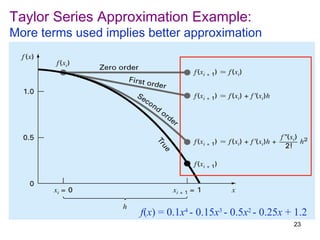 Taylor Series Approximation Example:
More terms used implies better approximation




                      f(x) = 0.1x4 - 0.15x3 - 0.5x2 - 0.25x + 1.2
                                                             23
 