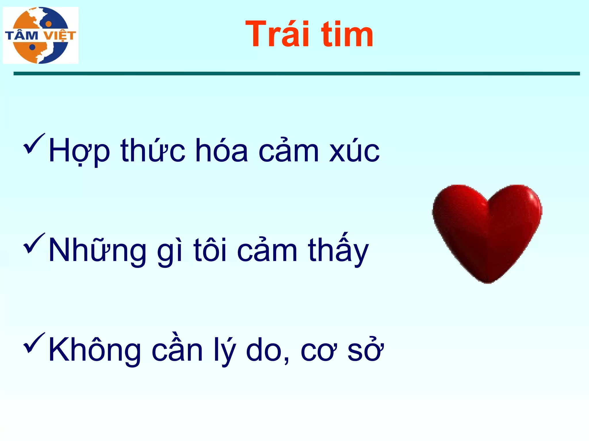Trái tim


Hợp thức hóa cảm xúc


Những gì tôi cảm thấy


Không cần lý do, cơ sở
 