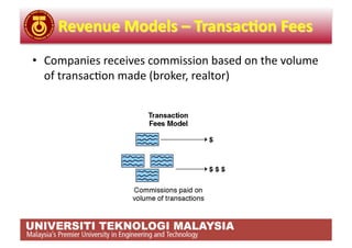 •  Companies receives commission based on the volume 
   of transac,on made (broker, realtor) 
 