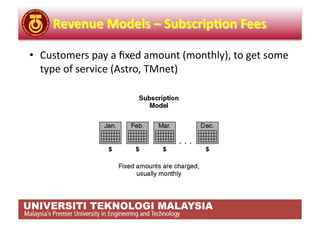 •  Customers pay a ﬁxed amount (monthly), to get some 
   type of service (Astro, TMnet) 
 