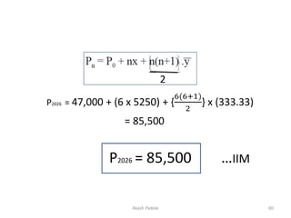 P2026 = 47,000 + (6 x 5250) + {
6(6+1)
2
} x (333.33)
= 85,500
P2026 = 85,500 …IIM
2
Akash Padole 60
 