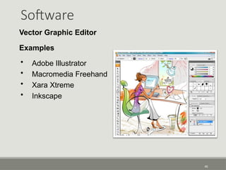 Software
40
Vector Graphic Editor
Examples
• Adobe Illustrator
• Macromedia Freehand
• Xara Xtreme
• Inkscape
 