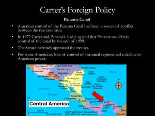 Environmental ConcernsEnvironmental WinsBelieved that conserving fuel was a key way to avoid plundering the environment .Passed the Alaska National Interest Lands Conservation Act.The act protected more than 100 million acres of land and doubled the size of the nation’s park and wildlife refuge system.Environmental LossesIn 1979 a mishap at a nuclear power plant on Three Mile Island terrified the nation.Although little radiation was released, public concern about the safety of nuclear power grew.Chemicals that a company dumped in New York began to seep up through the ground at Love Canal and were linked to high rates of birth defects.Experts warned that there were likely many more toxic waste sites around the nation.