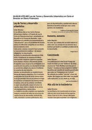 04-08-09 ATELMO Ley de Torres y Desarrollo Urbanístico en Carta al
Director en Diario Financiero
 