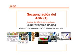 Inicio
Secuenciación del
ADN (1)
Lectura del ADN de los organismos
Bioinformática Básica
Área de conocimiento UNESCO: 24- Ciencias de la vida
 