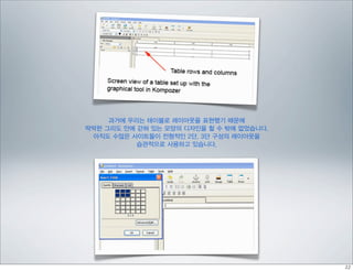 과거에 우리는 테이블로 레이아웃을 표현했기 때문에
딱딱한 그리도 안에 갇혀 있는 모양의 디자인을 할 수 밖에 없었습니다.
 아직도 수많은 사이트들이 전형적인 2단, 3단 구성의 레이아웃을
           습관적으로 사용하고 있습니다.
 