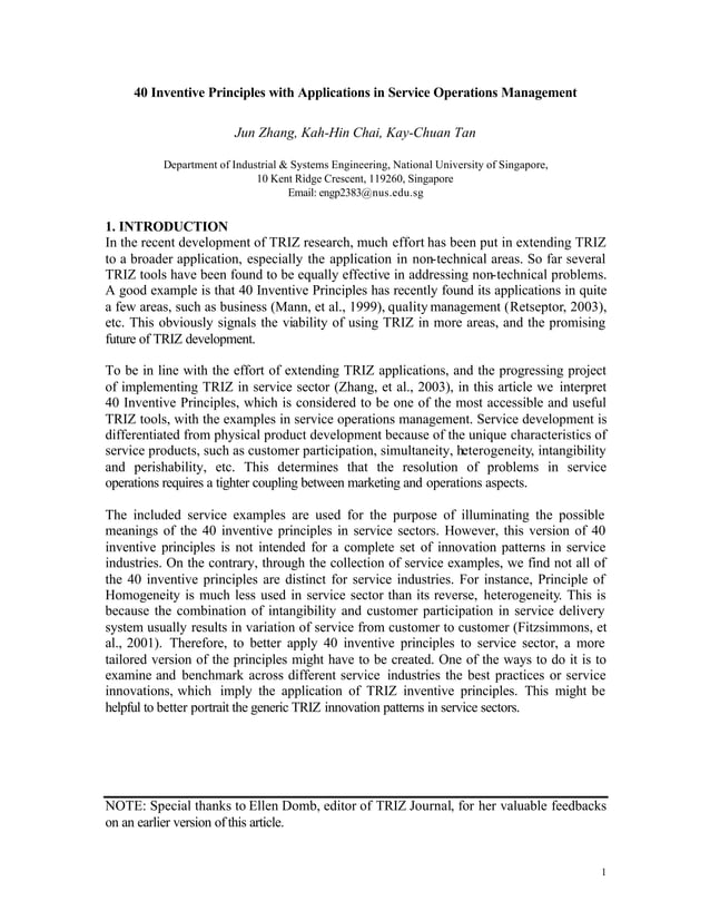 TRIZ 40 Principles of Contradiction | PDF