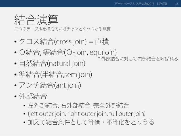 データベースシステム論04 関係代数 後半