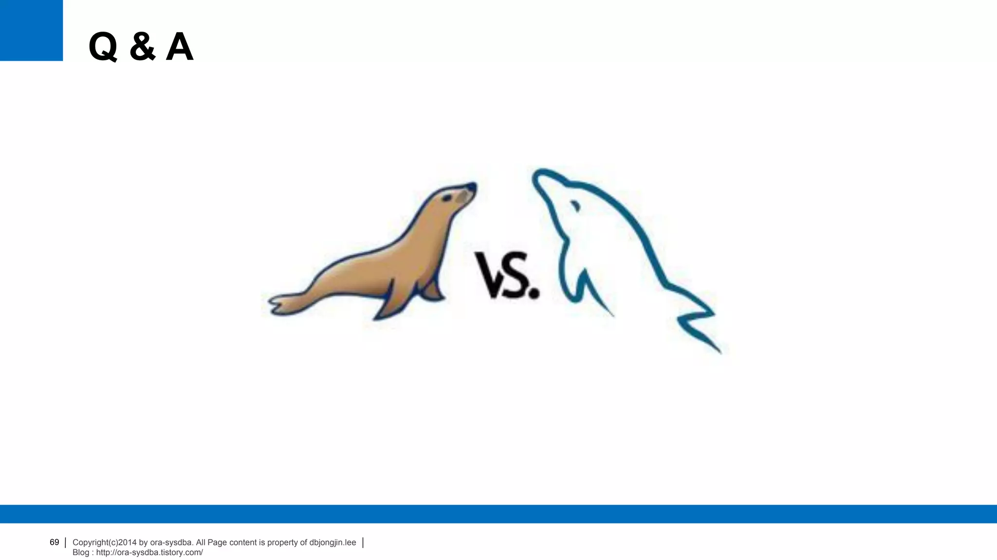 Copyright(c)2014 by ora-sysdba. All Page content is property of dbjongjin.lee
Blog : http://ora-sysdba.tistory.com/
69
Q & A
 