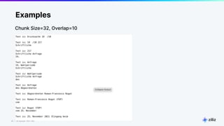 42 | © Copyright 2023 Zilliz
42
Examples
Chunk Size=32, Overlap=10
 