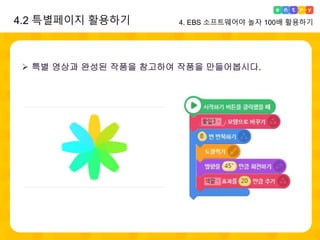  특별 영상과 완성된 작품을 참고하여 작품을 만들어봅시다.
4.2 특별페이지 활용하기 4. EBS 소프트웨어야 놀자 100배 활용하기
 