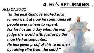 3. He ROSE - there’s LIFE
There in the ground His body lay,
Light of the world by darkness slain;
Then bursting forth in glorious day,
Up from the grave He rose again!
And as He stands in victory,
Sin’s curse has lost its grip on me;
For I am His and He is mine—
Bought with the precious blood of Christ.
 