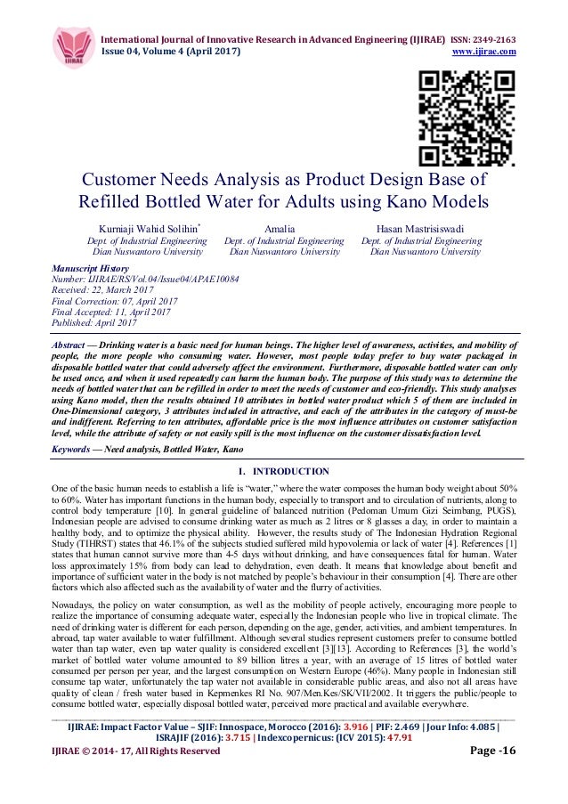 customer needs analysis as product design base of refilled bottled wa customer needs analysis