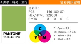 4.ѧʱС ɫYӍܴa
ɫֵ :
RGB 146 180 87
HEX/HTML 92B558
CMYK 0 0 0 0
C Cyan  ɫ
MMagenta  tɫ
Y Yellow  Sɫ
K blacK  ɫ
 