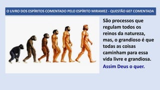 O LIVRO DOS ESPÍRITOS COMENTADO PELO ESPÍRITO MIRAMEZ - QUESTÃO 607 COMENTADA
São processos que
regulam todos os
reinos da natureza,
mas, o grandioso é que
todas as coisas
caminham para essa
vida livre e grandiosa.
Assim Deus o quer.
 
