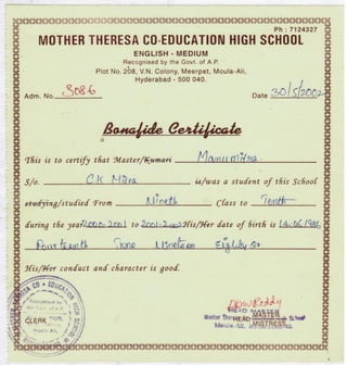04. Mother Theresa High School Bonafide
