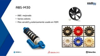 ABS-M30
• ABS mejorado
• Varios colores
• Mas versátil y extensamente usado en FDM
 