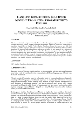 HANDLING CHALLENGES IN RULE BASED MACHINE TRANSLATION FROM MARATHI TO ...