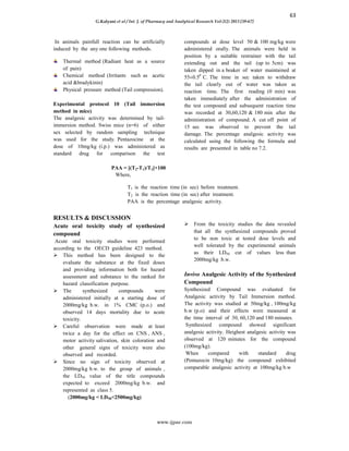 Synthesis and Pharmacological evaluation of new Benzoxozole Derivatives ...
