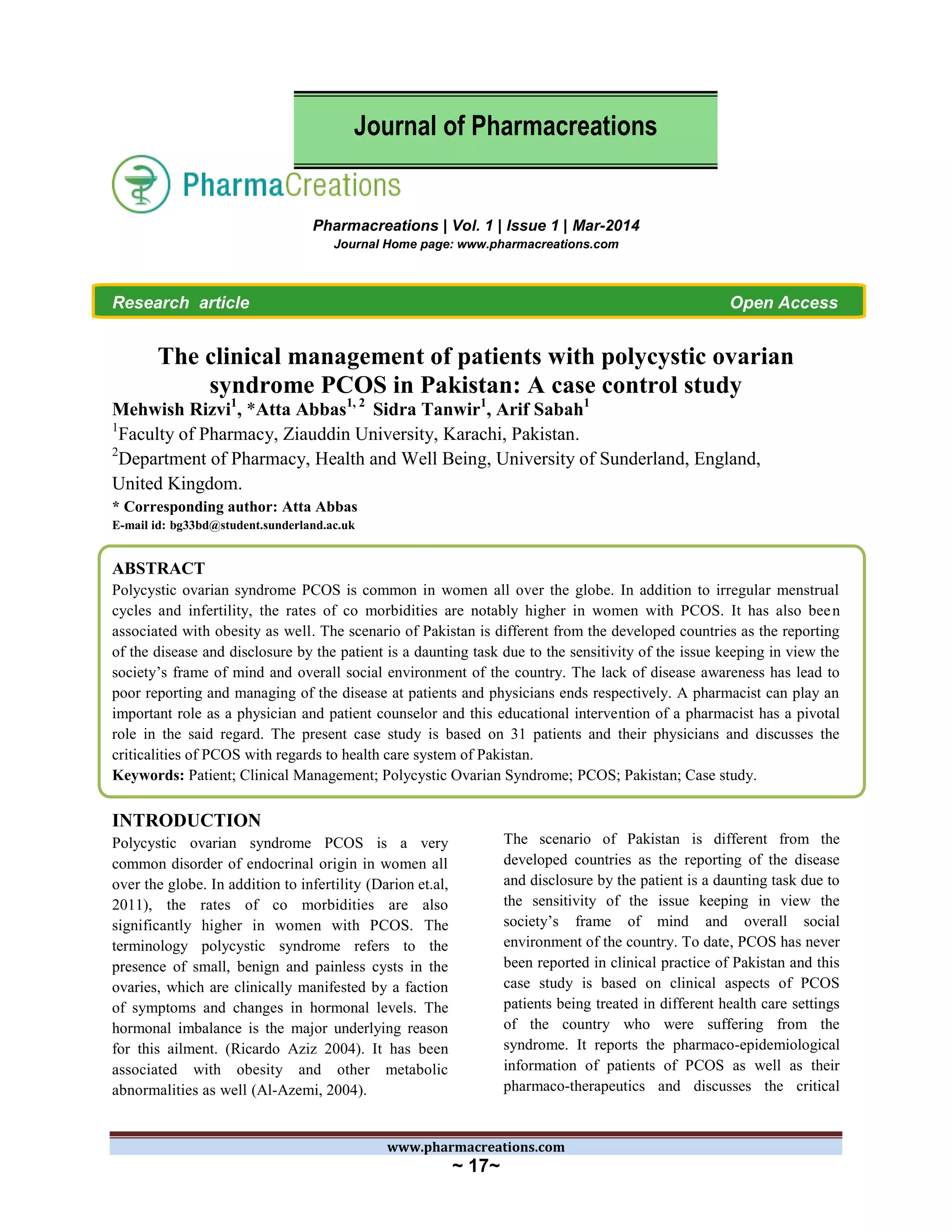 The clinical management of patients with polycystic ovarian syndrome ...
