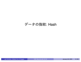 : Hash
Jun Kurihara (Zettant Inc./U-Hyogo) E2E Security with JS 04 January 26, 2020 14 / 69
 