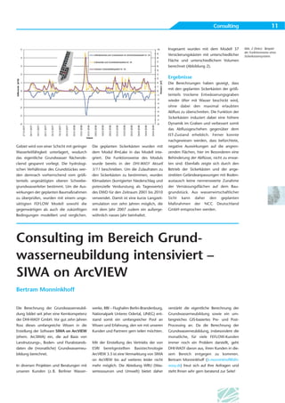 Consulting                             11


                                                                                          Insgesamt wurden mit dem Modell 37           Abb. 2 (links): Beispiel
                                                                                                                                       der Funktionsweise eines
                                                                                          Versickerungskästen mit unterschiedlicher    Sickerkastensystems
                                                                                          Fläche und unterschiedlichem Volumen
                                                                                          berechnet (Abbildung 2).

                                                                                          Ergebnisse
                                                                                          Die Berechnungen haben gezeigt, dass
                                                                                          mit den geplanten Sickerkästen der größ-
                                                                                          tenteils trockene Entwässerungsgraben
                                                                                          wieder öfter mit Wasser beschickt wird,
                                                                                          ohne dabei den maximal erlaubten
                                                                                          Abfluss zu überschreiten. Die Funktion der
                                                                                          Sickerkästen induziert dabei eine höhere
                                                                                          Dynamik im Graben und verbessert somit
                                                                                          das Abflussgeschehen gegenüber dem
                                                                                          IST-Zustand erheblich. Ferner konnte
                                                                                          nachgewiesen werden, dass befürchtete,
Gebiet wird von einer Schicht mit geringer   Die geplanten Sickerkästen wurden mit        negative Auswirkungen auf die angren-
Wasserleitfähigkeit unterlagert, wodurch     dem Modul IfmLake in das Modell inte-        zenden Flächen, hier im Besonderen eine
das eigentliche Grundwasser flächende-       griert. Die Funktionsweise des Moduls        Behinderung der Abflüsse, nicht zu erwar-
ckend gespannt vorliegt. Die hydrologi-      wurde bereits in der DHI-WASY Aktuell        ten sind. Ebenfalls zeigte sich durch den
schen Verhältnisse des Grundstückes wer-     3/11 beschrieben. Um die Zulaufraten zu      Betrieb der Sickerkästen und der ange-
den demnach vorherrschend vom größ-          den Sickerkästen zu bestimmen, wurden        strebten Geländeanpassungen mit Boden-
tenteils ungesättigten oberen Schwebe-       Klimadaten (korrigierter Niederschlag und    austausch keine nennenswerte Zunahme
grundwasserleiter bestimmt. Um die Aus-      potenzielle Verdunstung als Tageswerte)      der Vernässungsflächen auf dem Bau-
wirkungen der geplanten Baumaßnahmen         des DWD für den Zeitraum 2001 bis 2010       grundstück. Aus wasserwirtschaftlicher
zu überprüfen, wurden mit einem unge-        verwendet. Damit ist eine kurze Langzeit-    Sicht kann daher den geplanten
sättigten FEFLOW Modell sowohl die           simulation von zehn Jahren möglich, die      Maßnahmen der NCC Deutschland
gegenwärtigen als auch die zukünftigen       mit dem Jahr 2007 zudem ein außerge-         GmbH entsprochen werden.
Bedingungen modelliert und verglichen.       wöhnlich nasses Jahr beinhaltet.




Consulting im Bereich Grund-
wasserneubildung intensiviert –
SIWA on ArcVIEW
Bertram Monninkhoff


Die Berechnung der Grundwasserneubil-        werke, BBI – Flughafen Berlin-Brandenburg,   verstärkt die eigentliche Berechnung der
dung bildet seit jeher eine Kernkompetenz    Nationalpark Unteres Odertal, LINEG) ent-    Grundwasserneubildung sowie ein um-
der DHI-WASY GmbH. Vor gut zehn Jahren       stand somit ein umfangreicher Pool an        fangreiches GIS-basiertes Pre- und Post-
floss dieses umfangreiche Wissen in die      Wissen und Erfahrung, den wir mit unseren    Processing an. Da die Berechnung der
Erstellung der Software SIWA on ArcVIEW      Kunden und Partnern gern teilen möchten.     Grundwasserneubildung, insbesondere die
(ehem. ArcSIWA) ein, die auf Basis von                                                    monatliche, für viele FEFLOW-Kunden
Landnutzungs-, Boden- und Flurabstands-      Mit der Einstellung des Vertriebs der von    immer noch ein Problem darstellt, geht
daten die (monatliche) Grundwasserneu-       ESRI bereitgestellten Basistechnologie       DHI-WASY davon aus, ihren Kunden in die-
bildung berechnet.                           ArcVIEW 3.3 ist eine Vermarktung von SIWA    sem Bereich entgegen zu kommen.
                                             on ArcVIEW bis auf weiteres leider nicht     Bertram Monninkhoff (b.monninkhoff@dhi-
In diversen Projekten und Beratungen mit     mehr möglich. Die Abteilung WRU (Was-        wasy.de) freut sich auf Ihre Anfragen und
unseren Kunden (z. B. Berliner Wasser-       serressourcen und Umwelt) bietet daher       steht Ihnen sehr gern beratend zur Seite!
 