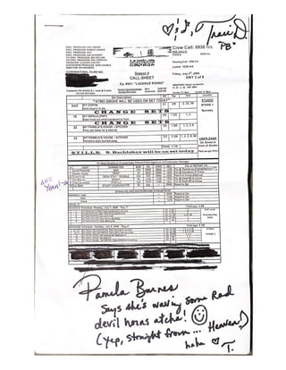 4.01 Lazarus Rising call sheet and script day 2