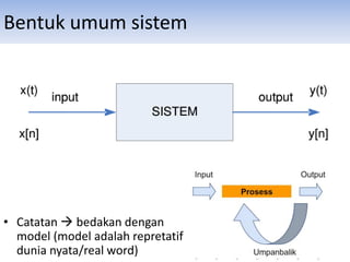 Bentuk umum sistem
• Catatan  bedakan dengan
model (model adalah repretatif
dunia nyata/real word)
 