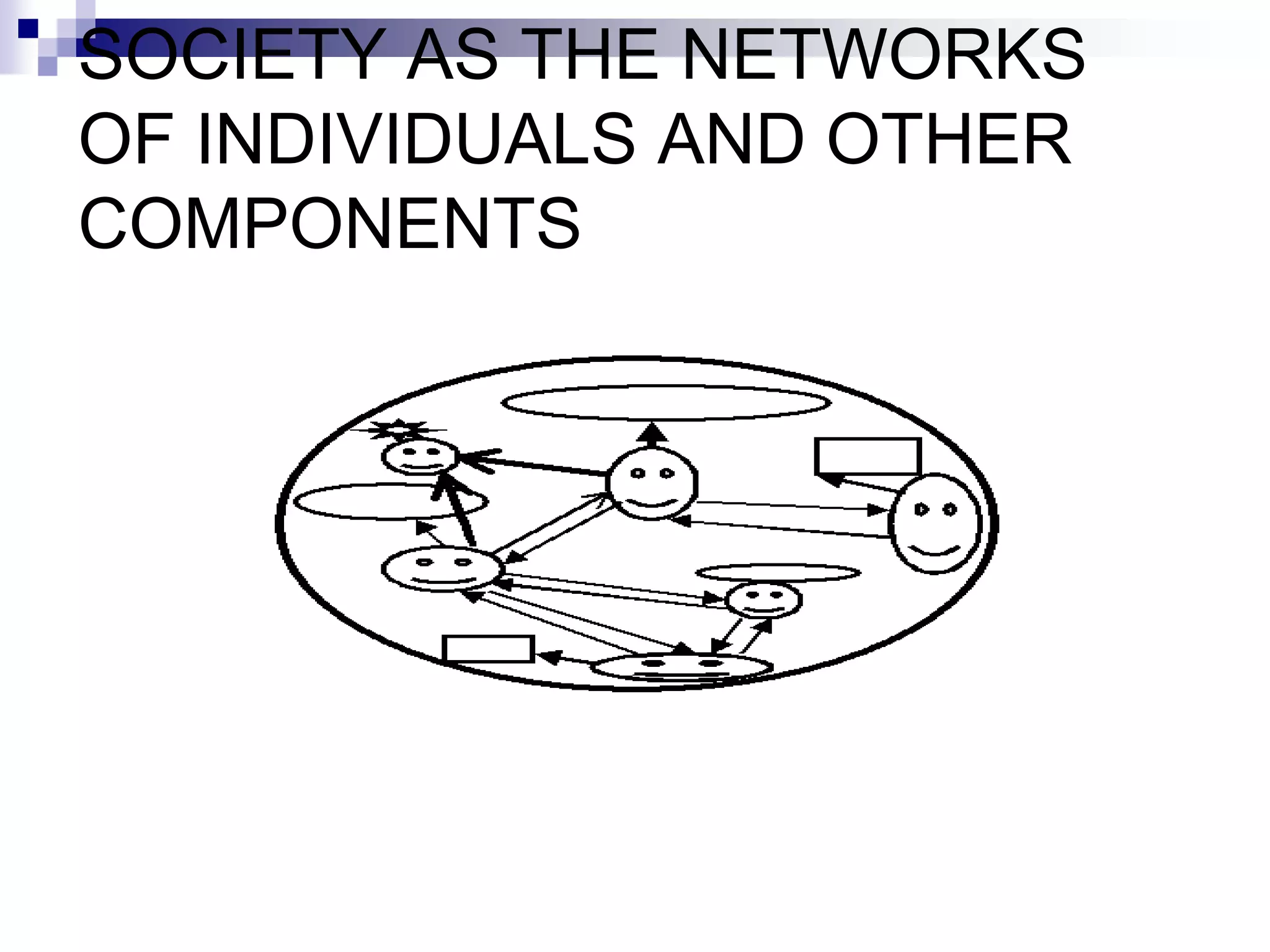 SOCIETY AS THE NETWORKS
OF INDIVIDUALS AND OTHER
COMPONENTS
 