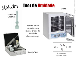 Módulo de Finura
Módulo de finura: soma das porcentagens retidas acumuladas de
um agregado, nas peneiras da série: normal dividida por 100.
Peneira % Retida
% Retida
Acumulada
4,8 0% 0 %
2,4 20 % 20 %
1,2 30% 50 %
0,6 50 % 100 %
0,3 0 % 100 %
0,15 0% 100 %
Somatório
M. F.
Agregado 1: Areia Grossa
 
